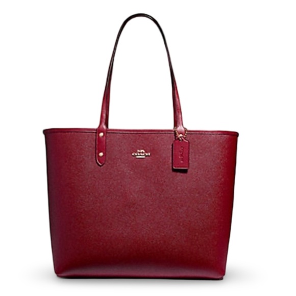Coach Reversible City Tote Bag Tossed Peonies Oxblood/Cherry Coated Canvas - Picture 3 of 14